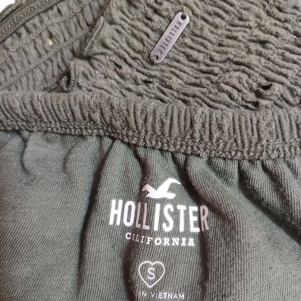 Hollister Smocked Crop Top S Eyelet Puff Sleeve Milkmaid Olive Green Cottagecore - Picture 5 of 6